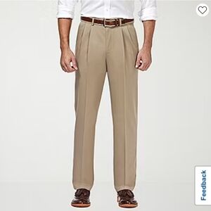 Haggar 38x29 Premium No Iron Cotton Tan Khaki Mens Classic Fit Pleated Pant